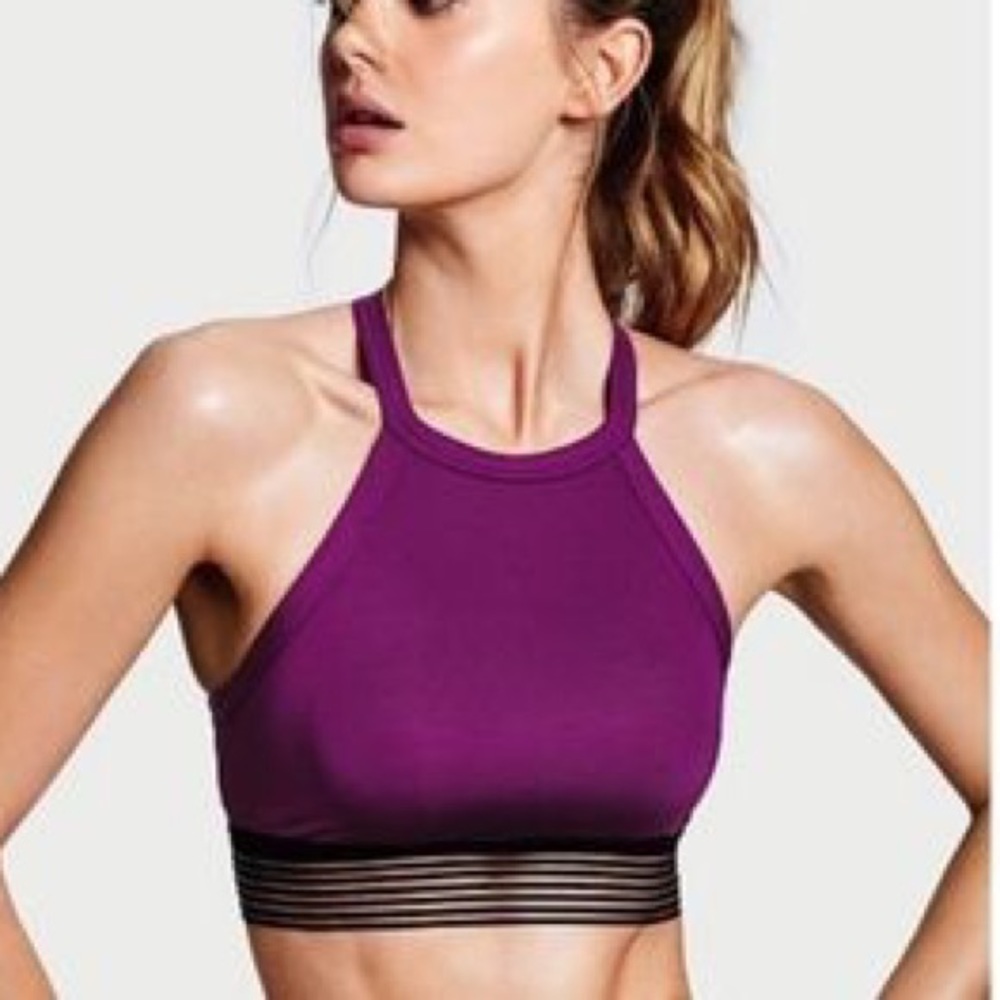 Victoria’s Secret High Halter Sports Bra Size M Purple Black